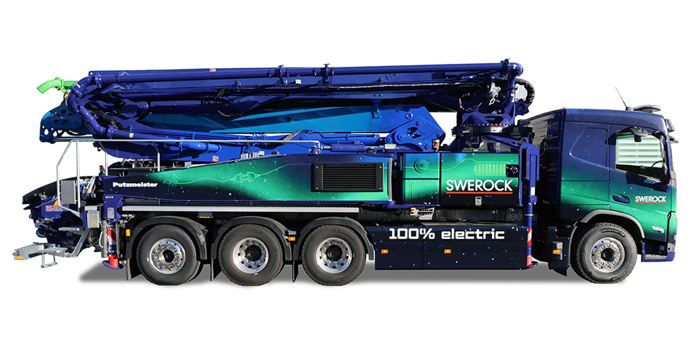 Putzmeister truck-mounted concrete pump M42-5 on full electric Chassis Volvo